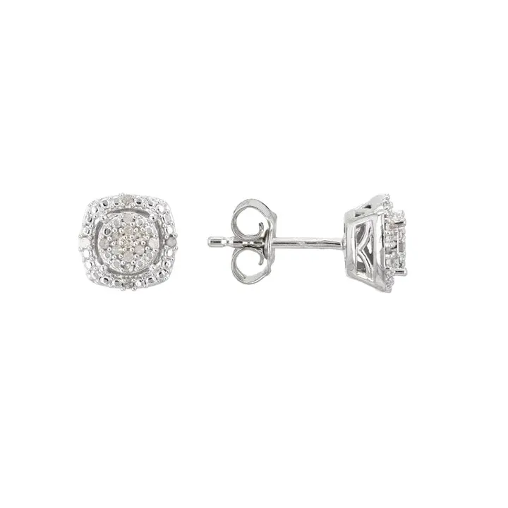 Dazzling White Diamond Rhodium Sterling Silver Cluster Stud Earrings - Fine Fashion Jewelry For Women | Daily Radiant Elegance