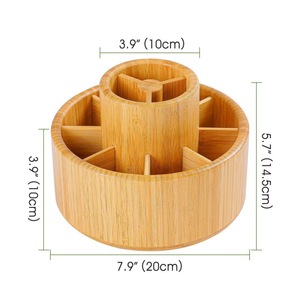 Bamboo <b>Rotating</b> Pen Holder With Compartments 360 Degree <b>Desk</b> Storage For Office And Study - Product Image 5