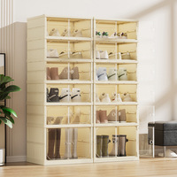 Boîte de rangement magnétique transparente à deux rangées intégrée sans installation Porte-chaussures pliable Housse anti-poussière Pratique Chaussure à deux rangées