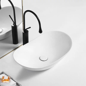 Gran oferta de lujo, estilo moderno, blanco, lavado a mano, porcelana, forma ovalada, tocador de baño Lavavo, encimera, fregadero, arte, lavabo negro - Product Image 5