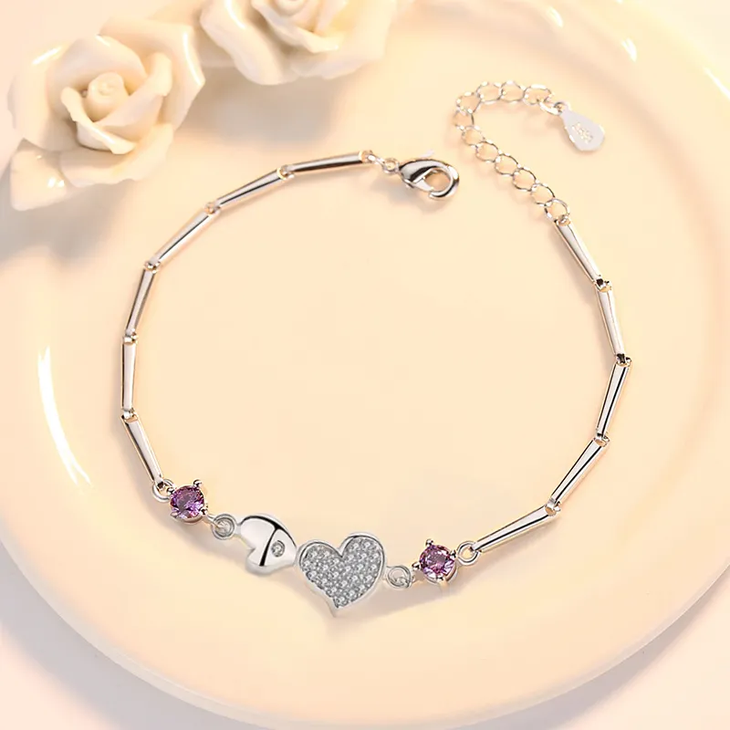 RINNTIN SWB Romantic Austrian Crystal Jewelry 925 Sterling Silver Bracelet For Women Butterfly Blue and Pink Stone