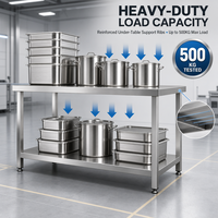 Table de travail en acier inoxydable pour usage commercial, double niveau, plan de travail de cuisine à 2 niveaux avec étagère inférieure pour restaurant, hôtel