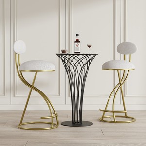 Modern Home <b>Bar</b> <b>Stools</b> Set of <b>2</b> S-shaped Gold Backrest Floral Print Upholstered Counter Height Kitchen Island Dining <b>Stool</b> - Product Image 2