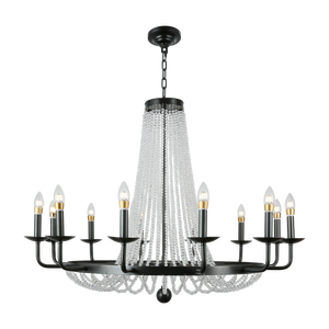 Lámpara de Araña LED Negra de Cobre con Diseño Lineal de Cristal Vintage en Forma de Hilo de Pesca para Sala de Estar, Comedor, Dormitorio y Escalera - Product Image 1