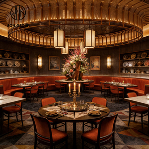 Ensemble de mobilier de <span class=keywords><strong>bistrot</strong></span> et restaurant <span class=keywords><strong>vintage</strong></span> américain en pierre frittée ronde et velours, comprenant <span class=keywords><strong>table</strong></span>, chaises et banquette pour café - Product Image 4