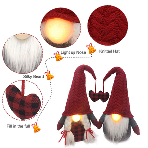 Gnomes de Noël LED 2026 <span class=keywords><strong>Mr</strong></span> & Mrs faits à la main, décoration de Noël et de la Saint-Valentin, nez lumineux rouge, tricotés, avec cœur - Product Image 4