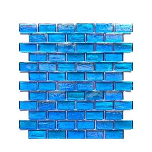 قطاع شكل الأزرق كريستال لامع زجاج مزجج بلاط من الفسيفيساء للحمام المطبخ دش جدار باكسبلاش الحديثة فندق مطعم