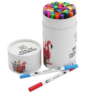 Ensemble de stylos pinceaux à double pointe 60 couleurs Pochette en PVC Pointe fine et douce Marqueur aquarelle Encre pigmentée à base d'eau - Product Image 6
