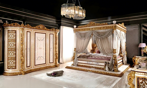 Luxurious King Size Canopy Bed and Bedroom Furniture Handcrafted Solid Wood Four Poster Bed with Nightstands For Luxury <b>USA</b> Home - Product Image 2