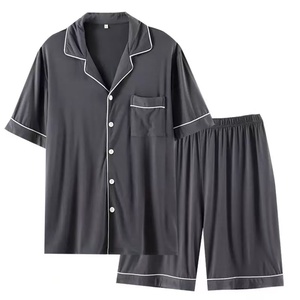 93% 7% in fibra di bambù Spandex Plus Size 4 stagione Set di pigiami da uomo a manica corta pigiami da notte per il tempo libero - Product Image 1