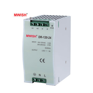 Hafif ve taşınabilir Mwish <span class=keywords><strong>Dr</strong></span>-120-24 120W 24V 5A rüzgar elektrikli ekipmanlar Din ray Switching anahtarlama güç kaynağı - Product Image 1