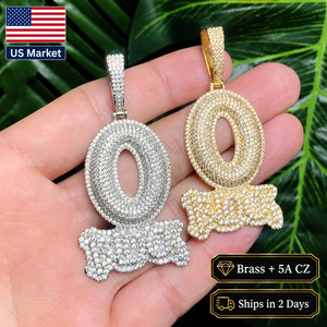 Pendentif Iced Out O Block en gros, couleur or 18 carats, cuivre, zircon 5A, style Hip Hop Streetwear, avec chaîne en corde - Product Image 1