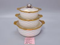 Ensemble de 3 casseroles en porcelaine avec couvercles, faitouts et récipients chauffe-plats en céramique couleur or rose