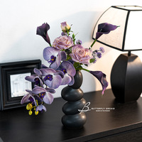 QiYing Victory Designer-stijl Phalaenopsis Orchideeën Bloemstuk Set Zijden Kunstbloemen Levensechte Kunstbloemen Gepatroneerd Embossing