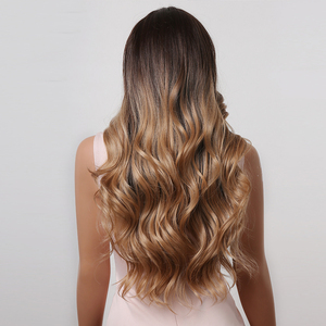 Peluca de cabello sintético <span class=keywords><strong>Afro</strong></span> para mujer afroamericana, pelo <span class=keywords><strong>Afro</strong></span> ondulado de cuerpo largo con reflejos ombré dorado y marrón oscuro, precio al por mayor - Product Image 4