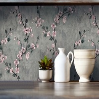 Papier peint en tissu non tissé imprimé en 3D avec motif de fleurs d'émeraude, résistant à l'humidité, auto-adhésif, design européen, épaisseur de 2 mm, chambre à coucher, salon