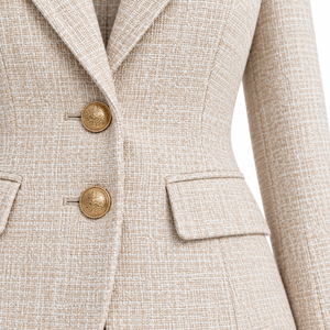Conjunto de Traje de Tweed Beige para Mujer, Blazer Entallado y Minifalda, Atuendo Formal de Dos Piezas para Oficina - Product Image 6