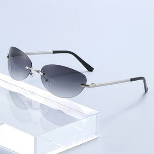 Lunettes de soleil œil-de-chat sans monture Y2K avec logo personnalisé, branches métalliques vintage 2026, protection UV400 pour hommes et femmes - Product Image 4
