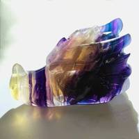 Vente chaude Crânes de dragon en cristal de fluorite naturelle sculptés à la main Pierre de guérison Sculpture pour la décoration