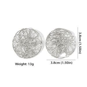 European American Metal Circular Earrings Women Retro Design Handmade Mesh Weaving <strong>Gold</strong> Plated Drop Earrings Accessories - Product Image 6