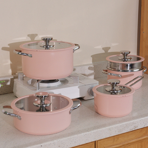 Yolecen – Ensemble de 9 ustensiles de cuisine antiadhésifs en acier inoxydable 304, comprenant une marmite à double anse, une cocotte vapeur, une casserole à lait et un <span class=keywords><strong>couvercle</strong></span> en verre, style coréen - Product Image 3
