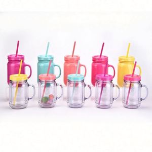 Gobelet isotherme 20oz à double paroi en plastique, type Mason Jar, pré-percé pour globe de neige, personnalisable DIY, écologique et réutilisable, maintien thermique 12-24h - Product Image 4