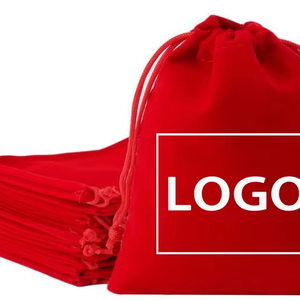 Sac à cordon en velours imprimé avec logo personnalisé, très vendu, réutilisable pour les fêtes de Noël et les bonbons - Product Image 1