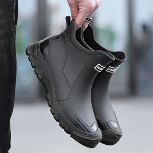 Bottes de pluie noires tendance pour hommes, à tige courte, pour l'extérieur, bottes en caoutchouc imperméables urbaines, <span class=keywords><strong>chaussures</strong></span> antidérapantes pour la marche, <span class=keywords><strong>chaussures</strong></span> en caoutchouc kaki - Product Image 6