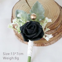 Corsage boutonnière pour homme, rose artificielle blanche en PE, fleur de poignet, broche, toucher naturel, pour mariage, cérémonie, fête, remise de diplôme