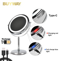 Miroir de maquillage éclairé de 8 pouces, grossissement 10x, miroir de courtoisie LED rechargeable par USB et à intensité réglable, 360° °   Miroir cosmétique de table rotatif