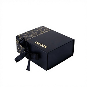 Boîte cadeau en chocolat personnalisée de luxe noire avec revêtement UV recyclable, avec nœud en ruban pour Ferrero Rocher T24 300gm - Product Image 1