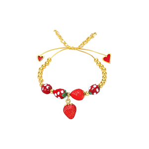Pulsera de Moda con Cuentas y Dije de Fresa, Chapada en Oro, de Acero Inoxidable, Joyería para Mujer - Product Image 2