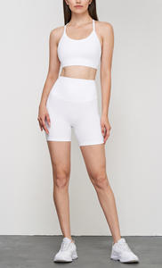 Ensemble short et soutien-gorge de yoga pour femmes, été, uni, taille haute, sans couture avant, dos ouvert sexy, respirant, séchage rapide, deux pièces - Product Image 2