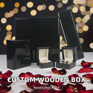 Caja de Almacenamiento de Joyería Negra, Hecha a Mano, de Madera, con Diseño Personalizado, para Regalo de Propuesta de Matrimonio, para Anillos y Collares - Product Image 2