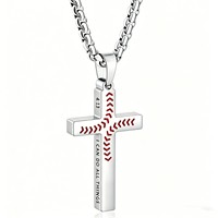 Collier unisexe en acier inoxydable, motif croix de baseball et bambou, style sportif, avec inscription, transfrontalier Europe-Amérique