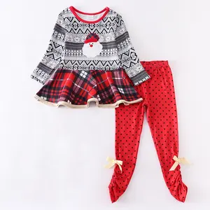 Girlymax Winter Christmas Santa ruffle hem felpa a maniche lunghe con leggings rossi neonate Sibling Outfit Matching Clothes