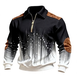 Sweat à capuche décontracté pour homme, personnalisé, en polaire tricotée de polyester, avec demi-fermeture éclair, style vintage, patchwork en daim et imprimé dégradé, chaud pour l'hiver - Product Image 5