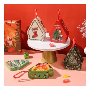 Christmas Gift Box Iron Tin Box Xmas Tree Hanging Candy Chocolate Biscuit Tin Box