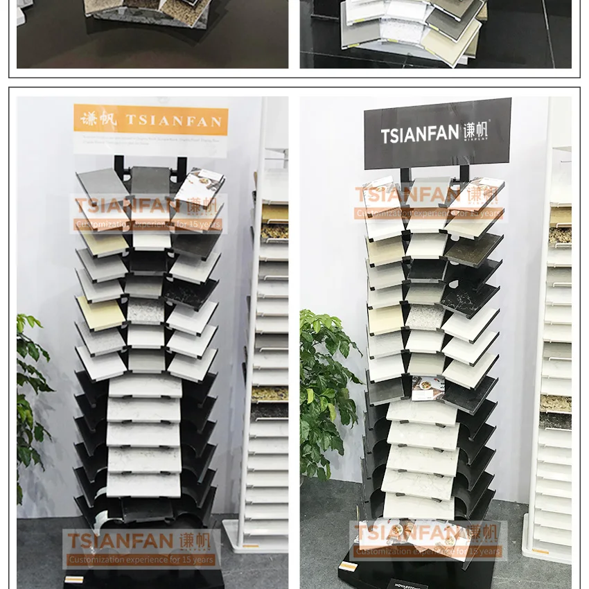 Tsianfan factory price floor standing tower ceramic granite marble quartz stone mosaic sample showroom tile display shelf