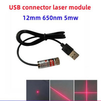 Module laser à connecteur USB 12 mm 5 mW, tête laser à diode rouge à mise au point réglable, niveau industriel 650 nm, localisation de faisceau point, ligne, croix