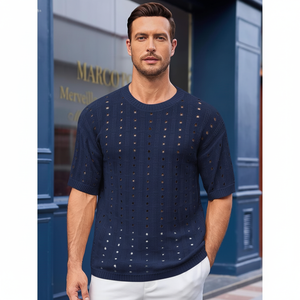 2025 hommes décontracté été plage pull T-Shirts surdimensionné à manches courtes col rond évider concepteur décontracté tricot t-shirts - Product Image 1