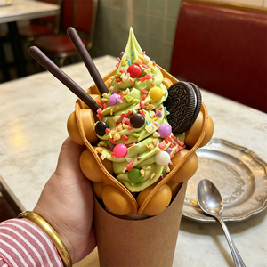 Décoration de café et pâtisserie : Modèle de gaufre aux œufs en mousse PU écologique, technique de mousse, confettis colorés, bâtonnets de chocolat, biscuits - Product Image 6