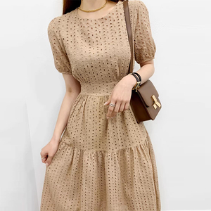 Nouvelle Robe Femme Printemps Chic à Manches Bulles en <span class=keywords><strong>Jacquard</strong></span> Creux Style Français - Product Image 2