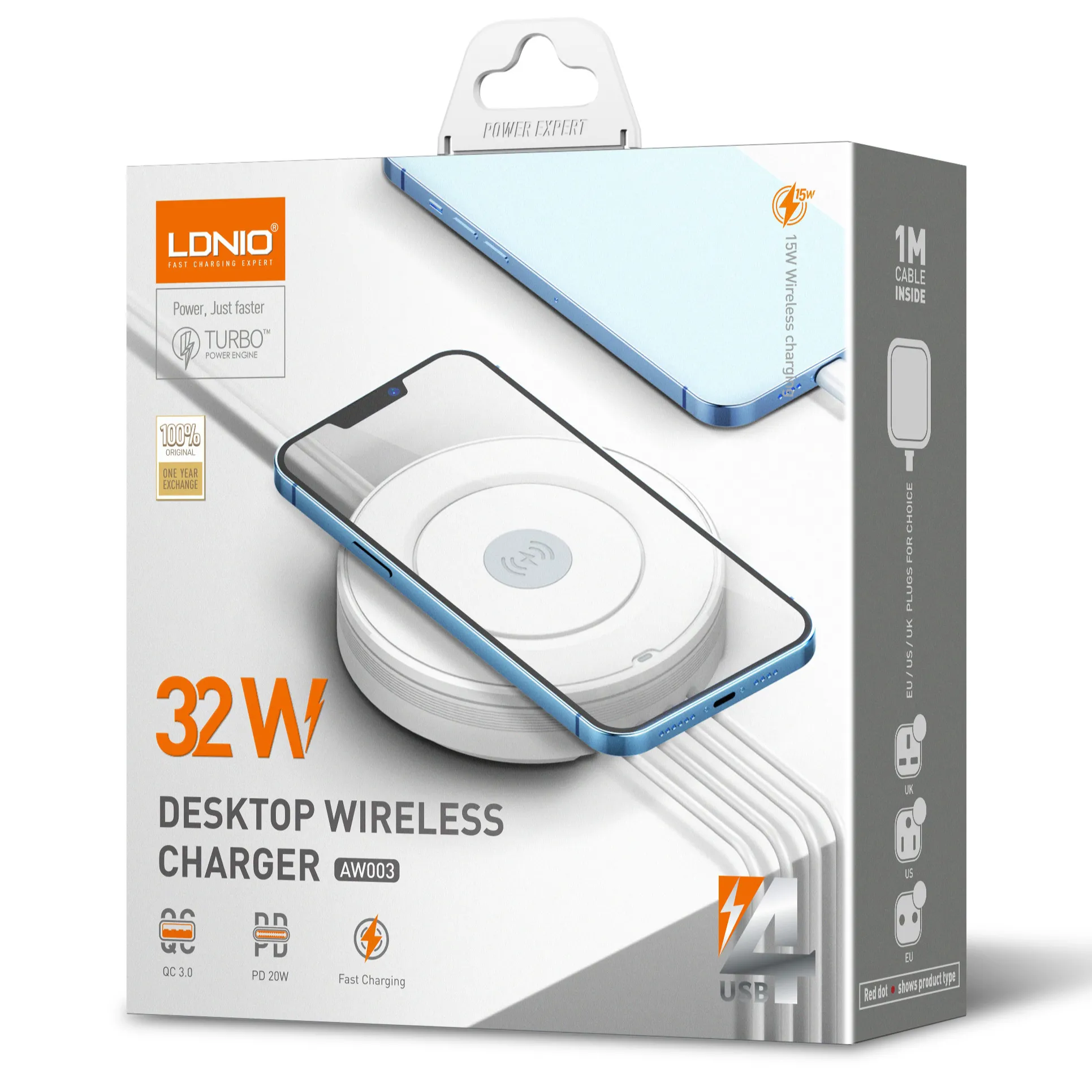 LDNIO AW003 2022 Hot 32W Desktop QC3.0 PD Charger Fast Quick Charging Custom Wireless Charger 3 in 1 Wireless Charging Pad