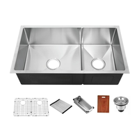 Évier de cuisine double cuve en acier inoxydable 304 brossé fait main, à encastrer, avec grille de vidange inférieure – Vente en gros usine