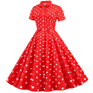 Nouveauté Vêtements pour femmes Robe vintage à pois et col montant d'été Jupe rétro élégante à nœud pour femme - Product Image 2