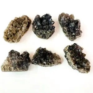 Échantillons minéraux en cristal naturel, Quartz fumé, amas de diamants Herkimer noir pour la décoration