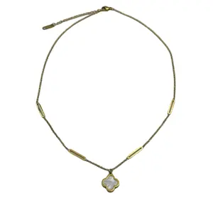 Collar de trébol de cuatro hojas de la suerte de 5 piezas de piedra blanca chapada en oro de acero inoxidable resistente al agua de lujo para mujer