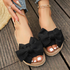 Nuovi <span class=keywords><strong>Sandali</strong></span> Estivi da <span class=keywords><strong>Donna</strong></span> con Punta Aperta e Decorazione a Fiocco <span class=keywords><strong>in</strong></span> <span class=keywords><strong>Corda</strong></span> di Canapa, Suola Piatta per Uso Esterno - Product Image 1