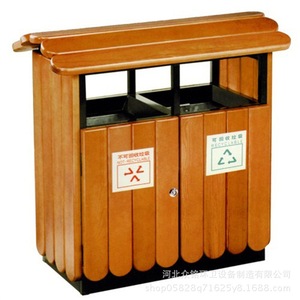Contenedor de Basura de Acero y Madera para Exteriores, Doble Compartimento para Reciclaje, para Comunidades Residenciales, 92x36x95mm - Product Image 1